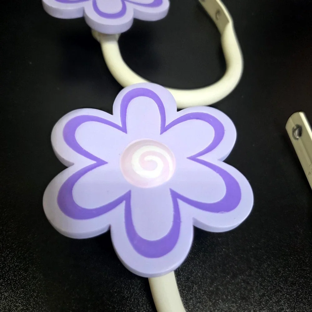 Flower Curtain Tieback Hooks Kids OS Purple Floral Wall Mount 2pc Set